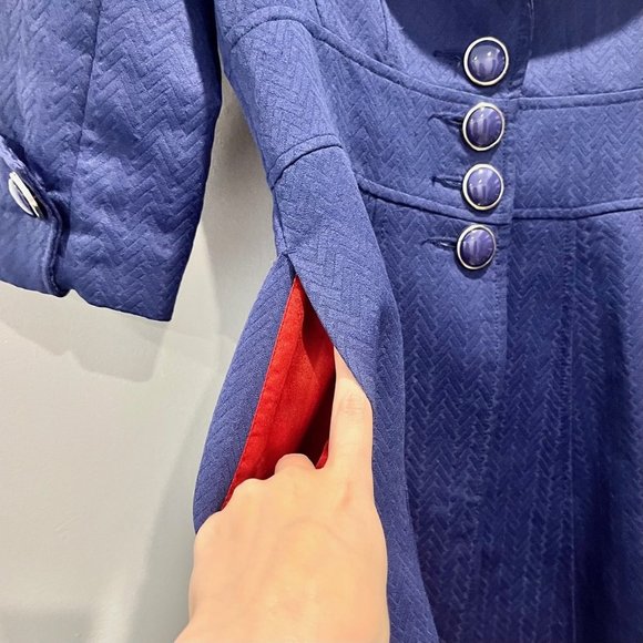 Vintage Anthropologie Tulle A Line Jacket Navy Blue Chevron - Picture 4 of 9